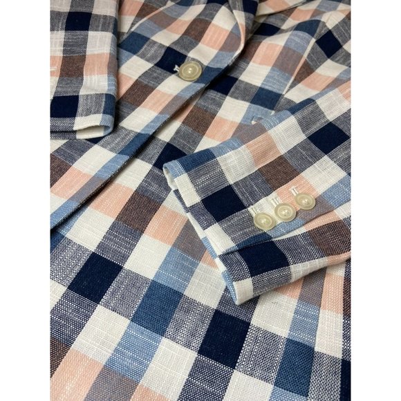 Talbots women's 6 pink navy blue plaid long sleeve single button suit blazer NWT - Picture 4 of 8